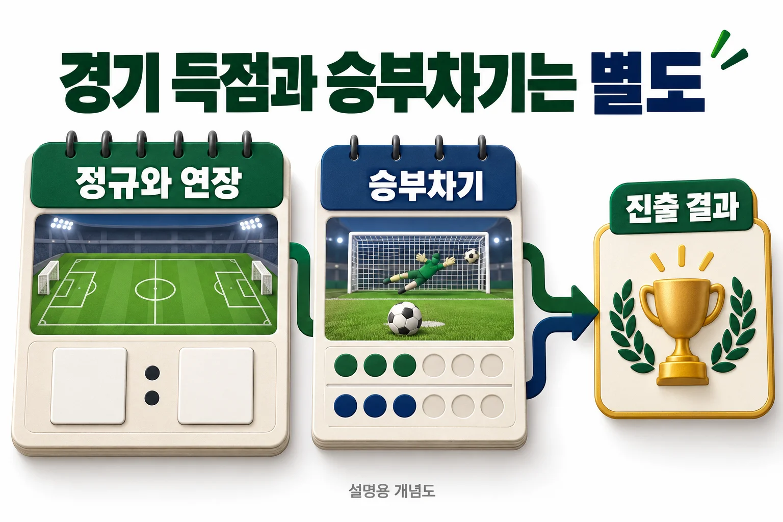 경기 득점과 승부차기는 별도: 정규와 연장, 승부차기, 진출 결과